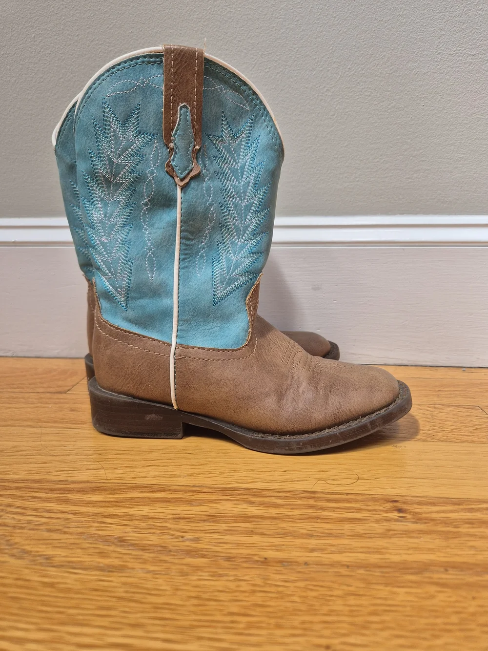 Roper Kids Billy Cowboy Boots Size 11 Blue Brown Square Toe VGUC